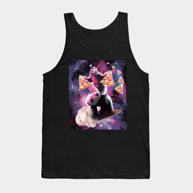 Space Sloth With Pizza On Panda Riding Ice Cream Tank Top by Random Galaxy